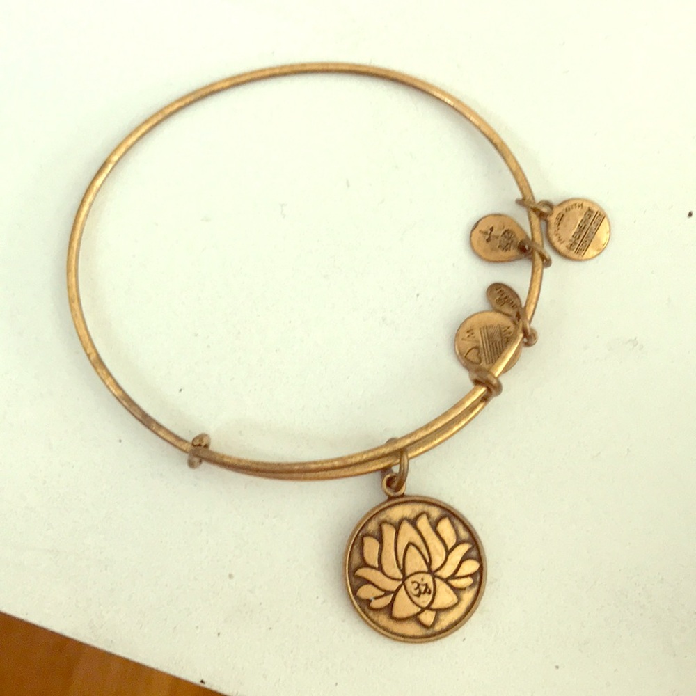 Gold Alex & Ani Lotus Flower Bangle